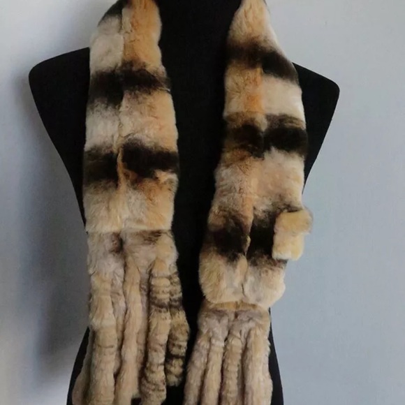 handmade 100% real rabbit brown fur scarf - Picture 1 of 4